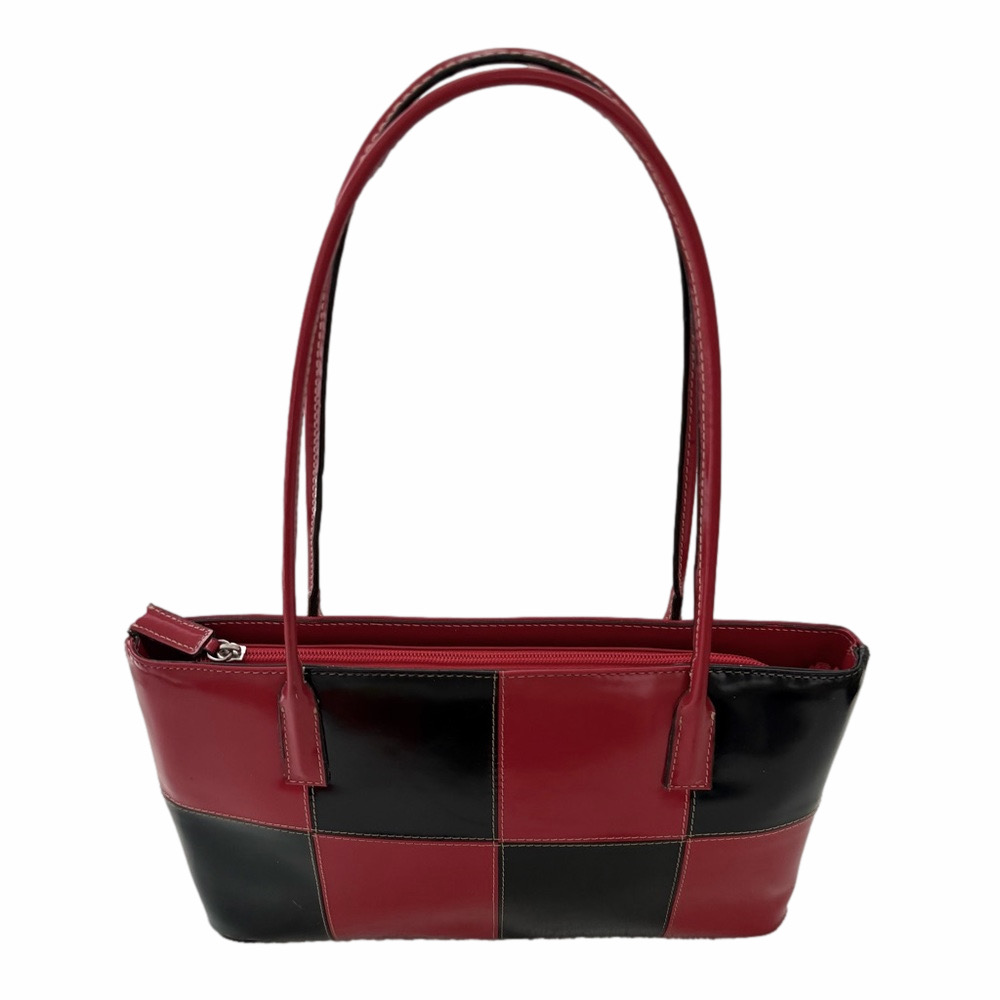 Vintage Red Black Checkerboard Faux Patent Leather Purse Shoulder Bag Colorblock - Picture 3 of 12